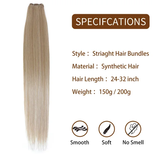 Imagen 2 del producto Mechones de pelo sintético de 32 pulgadas, 200 gramos, ombré, marrón, gris, 27/613 Rubio, Cooper, resaltado, tejido de pelo liso Yaki sintético