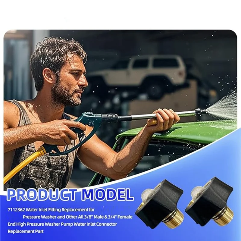 AB45 7112362 Dual Connector Water Inlet ชุดติดตั้งสําหรับเครื่องฉีดน้ําแรงดันสูง,2 ชิ้น,3/8In ชาย & 3/4In หญิงปลาย