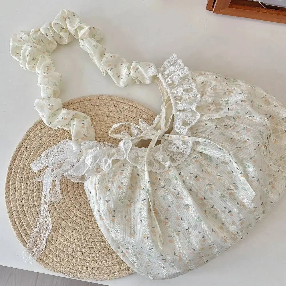 Bloom Fairycore Aesthetic Floral Handbag Purse Women Sweet Cute Lace Bow Y2k Shoulder Female Casual Crossbody Bags 2025