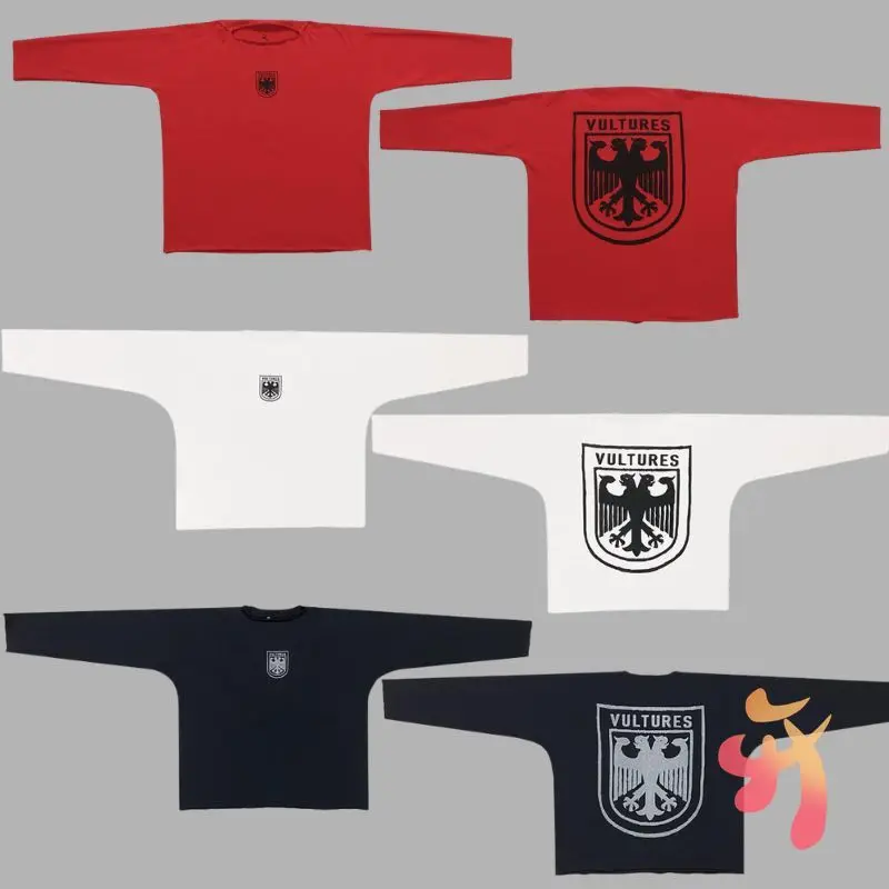 

25ss Новые красные толстовки с принтом головы орла, хлопковый топ, повседневные свободные футболки с длинными рукавами для мужчин и женщин, футболки Kanye