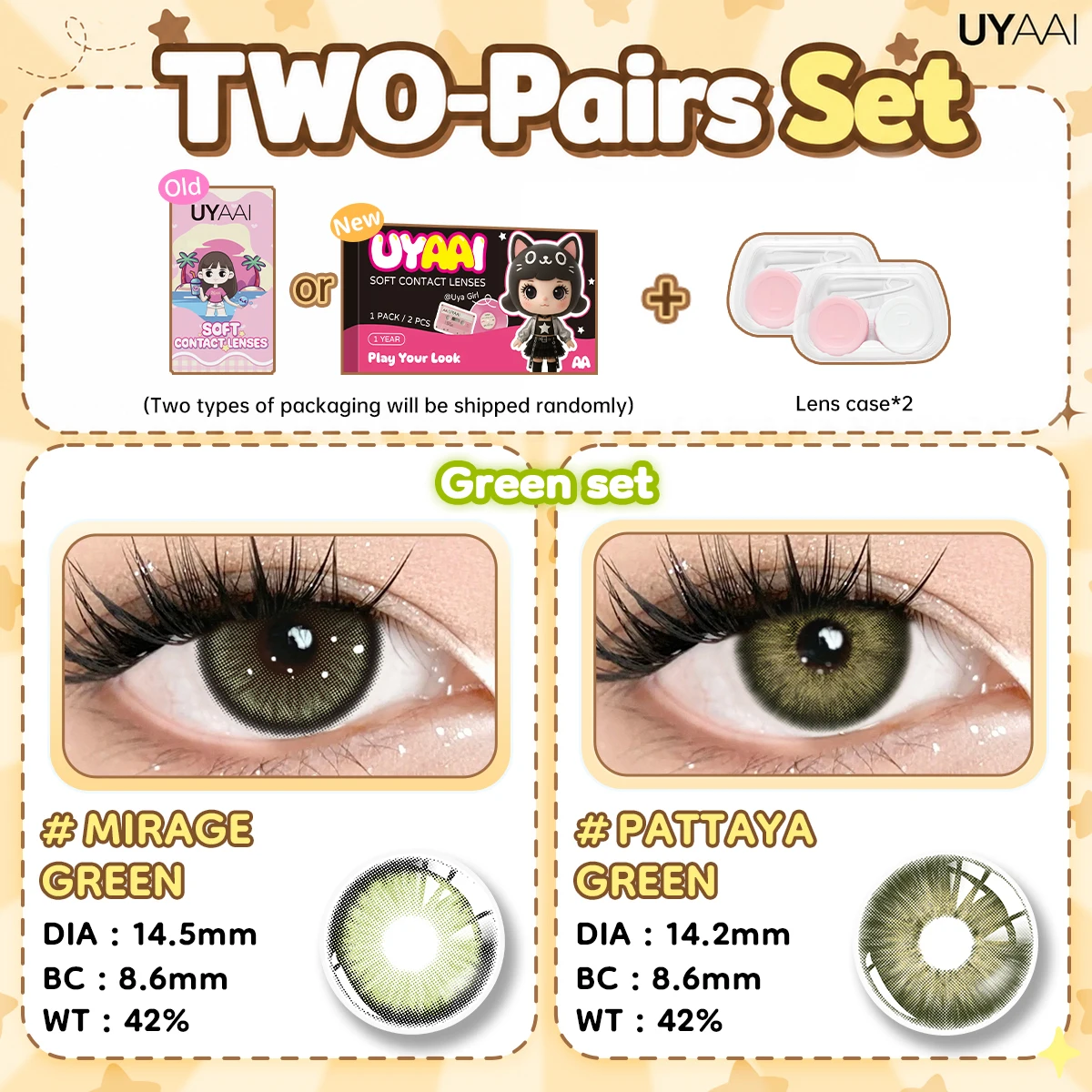 UYAAI [juego de [2 pares] lentes de contacto de Color maquillaje para mujer lentes verdes pupilas grises naturales lentes de contacto marrones cosméticos lentes negras