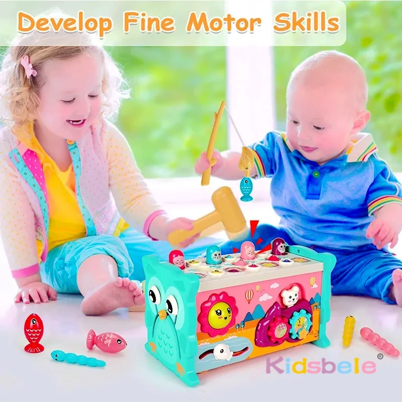 Kinderen Montessori 8-in-1 visspel Educatief Zintuiglijk Hameren Speelgoed Activiteiten Kubus Whack a Mole Speelgoed Peuter Verjaardagscadeau