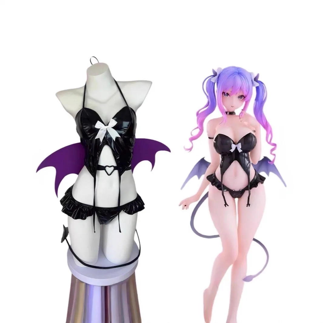 

Anime Succubus Devil Cosplay Costume Women Demon Lingerie with Wings Uniform Leather Top Shorts Halloween Carnival Party Outfits