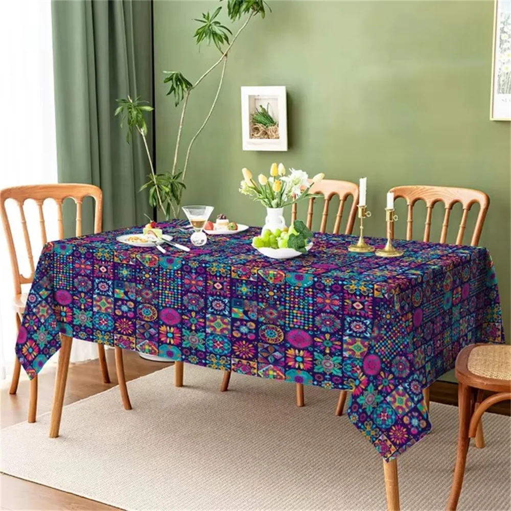 Bohemian Mandala Geometry Washable TableCloth for Wedding Party Dining Banquet Decoration Luxuriou Table Table Protector Cloth