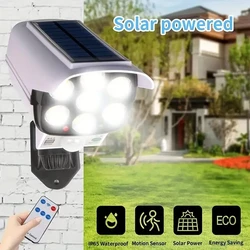 Luce solare 77 LED sensore di movimento telecamera fittizia di sicurezza Wireless luce di inondazione esterna IP65 lampada impermeabile 3 modalità per giardino di casa