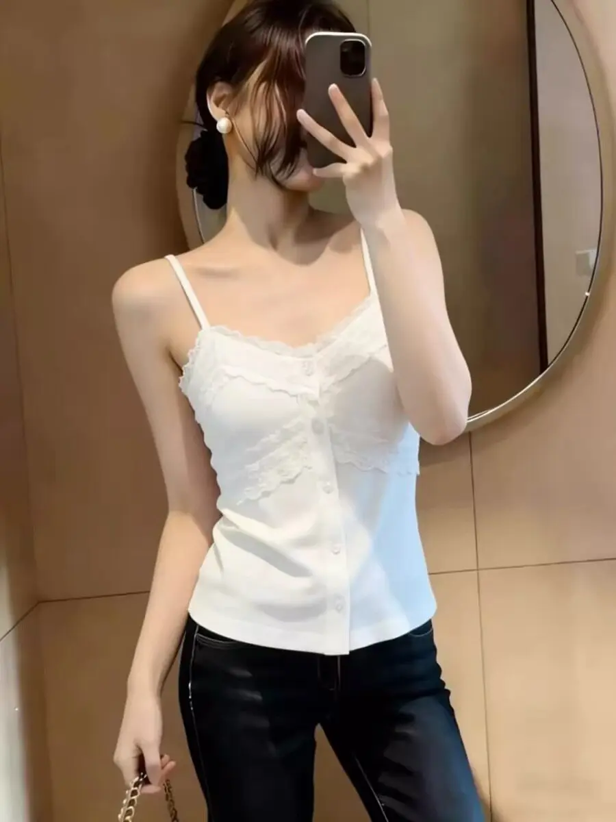 Women's V-Neck Lace Trim Camisole Tank Top 95 Cotton Summer New plus Size Inner Wear Beautiful Back Pure Desire Top