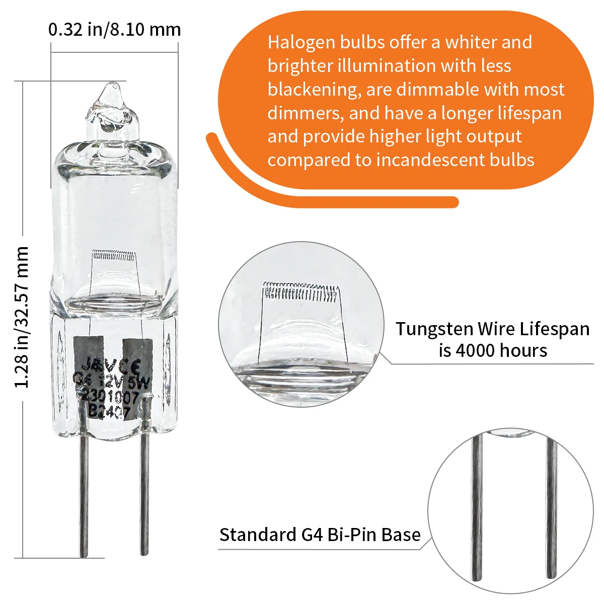 

T4 Halogen G4 Base 12 Volt Clear Light Bulb For Osram Sylvania 64405 5 Watt 55 Lumens