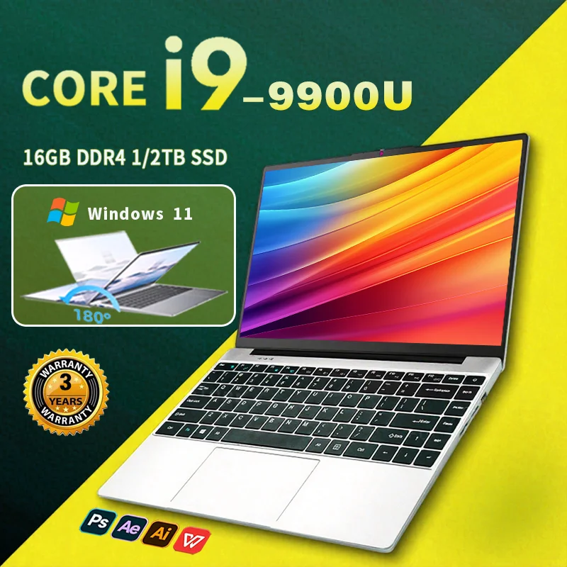 

NEW Core i9-9900U Gaming laptop 16GB RAM 1/2TB SSD Windows 11 Pro Office Portable laptops 14.1-inch Notebook computer pc