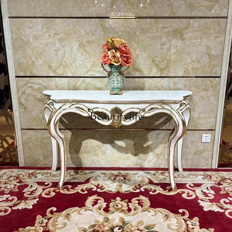 

02 French entrance table, European court luxury solid wood carving flower living room decoration entry table aisle cabinet