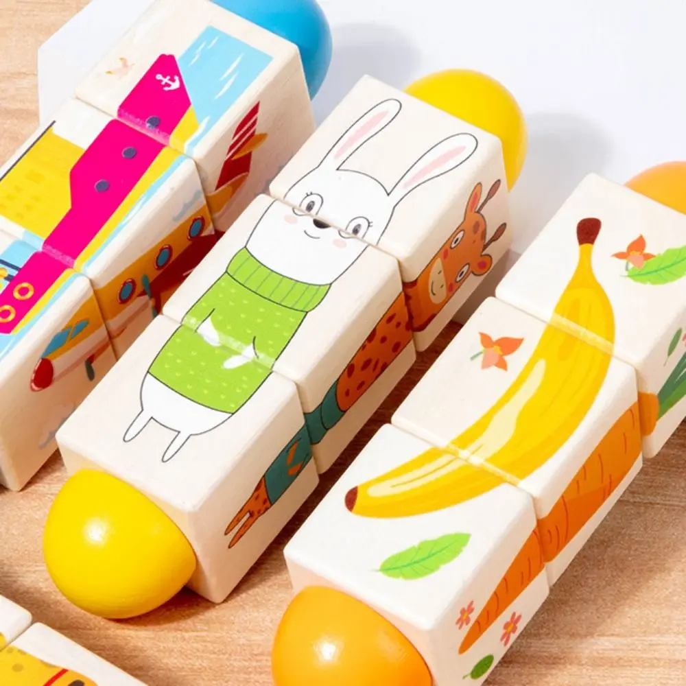Matching Game 3D Wooden Rotating Puzzle Wooden Colour Wooden Jigsaw Puzzle Unisex Animal Grasp Building Block Toys Kids Gifts