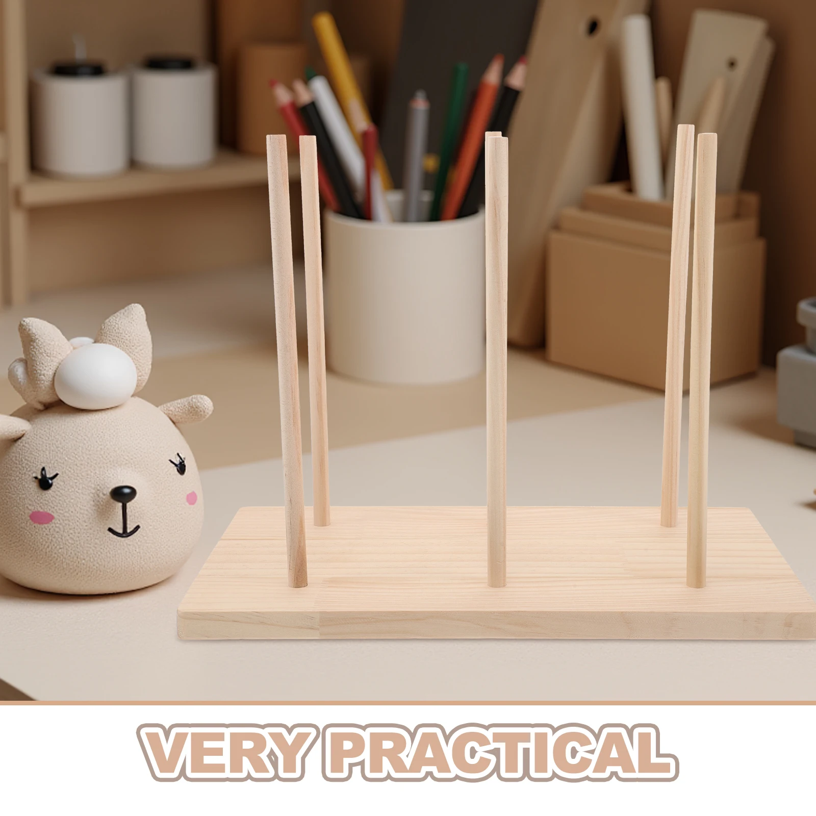 Finger Puppet Organizer Rack with 6 Slots Wooden Display Stand Anti-Crush Storage Holder for Classroom Home Use Shelf
