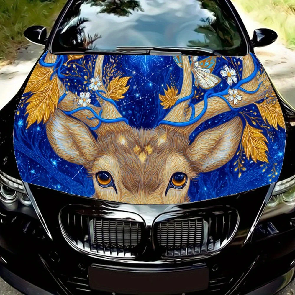 

Deer with Floral Antlers,Car Hood Decal, Self-Adhesive Waterproof PVC Car hood Sticker,Car Decoration Scratch Resistant Sticker