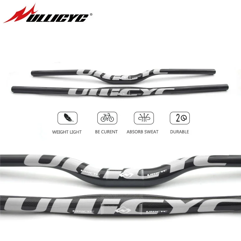 Ullicyc Full Carbon MTB Handlebar 3K Gloss Silver 580-740mm Flat/Rise Bicycle Bar, Lightweight Update for MTB & Electric Scooter