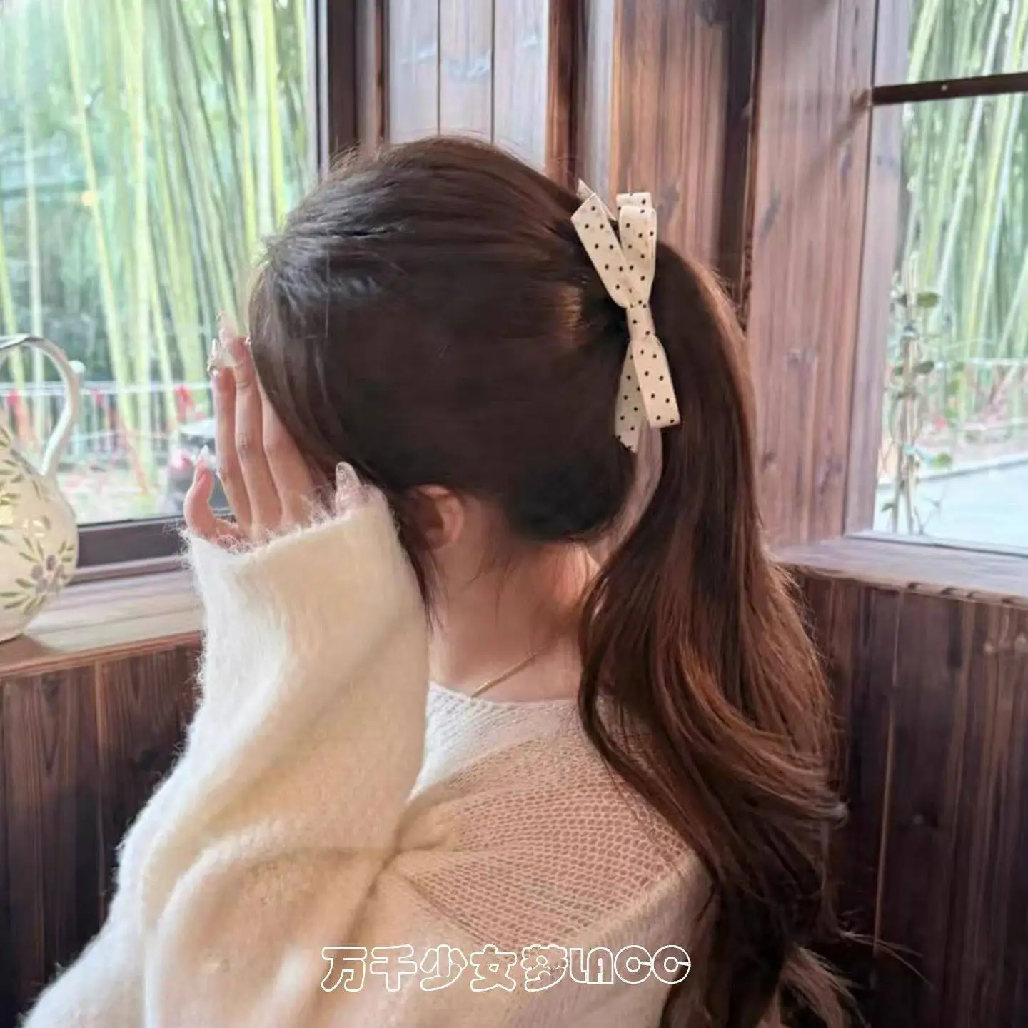 Hair Clip White Polka Dot Bow French Minimalist Versatile Small Ribbon Claw Hairpin for Women Daily Casual Elegant Style