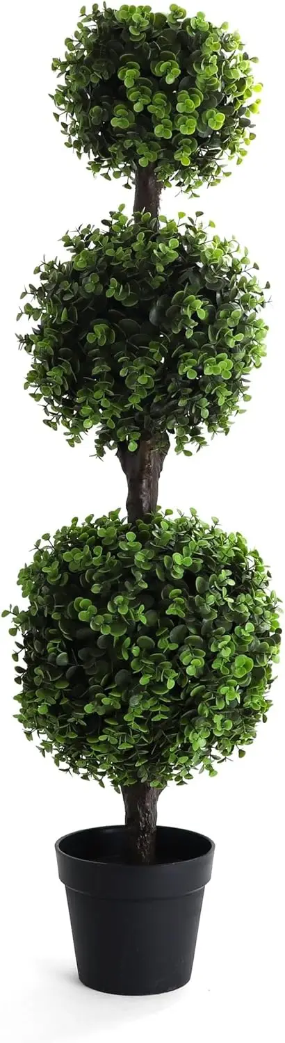 

4' Boxwood Ball Tree - Indoor/Outdoor Topiary Trees - Boxwood Artificial Outdoor Plants - Lifelike Wintergreen Boxwood Plant