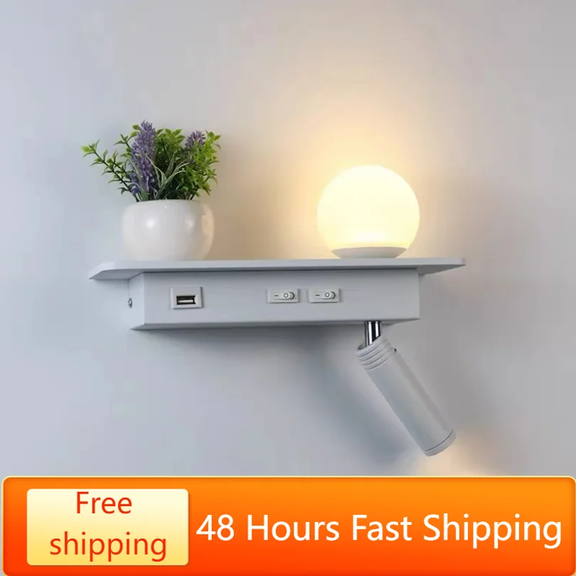 Usb Charging Wall Lamp for Bedroom Bedside Hotel Sconce Light Fixtures Spotlight Reading Hotel Decoration Lighting Modern Rotate