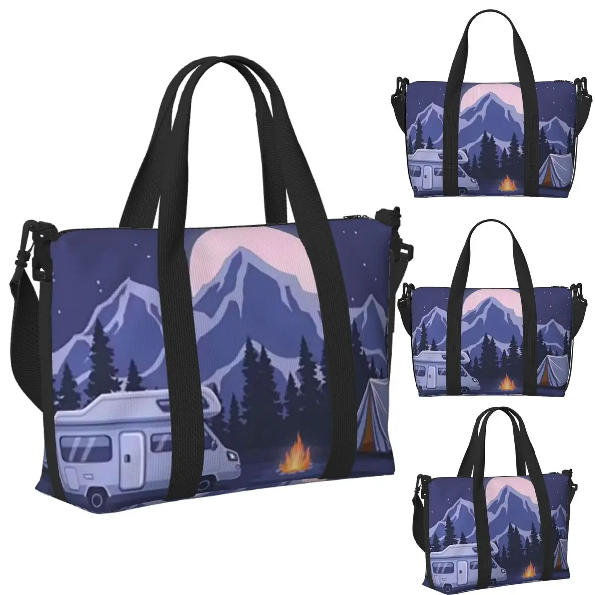 

Custom Happy Campers Beach Travel Bag Large Capacity Tote Bags for Gym Yoga Women Shopping Duffle Shoulder Bag