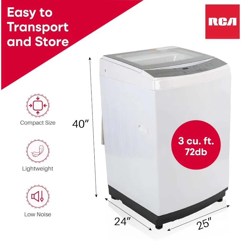 RPW302 Portable Washing Machine, 3.0, Electronic controls with a one-touch readout and an LED display. White, 3 cu ft