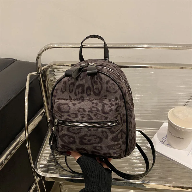 Mini Backpacks For Women Leopard Printed College Book Bag Multi-function Mini Daypack for leisure Travel Simple Female Backpacks
