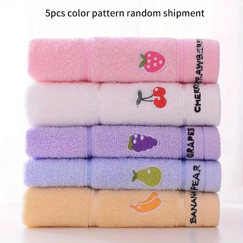 Set of 5 Soft Cotton Embroidered Fruit Themed Hand Towels - Ultra soft, absorbent and quick drying face towel with design