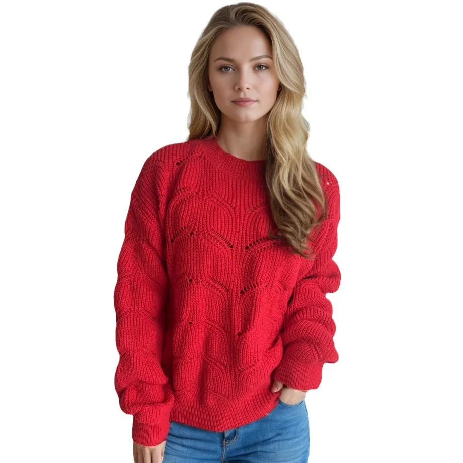Casual Elegant LADIES ถักหวานฤดูใบไม้ร่วงฤดูหนาว V คอ Hollow OUT TOP เสื้อกันหนาวผู้หญิง Solid All-Matching Pullover เสื้อถัก
