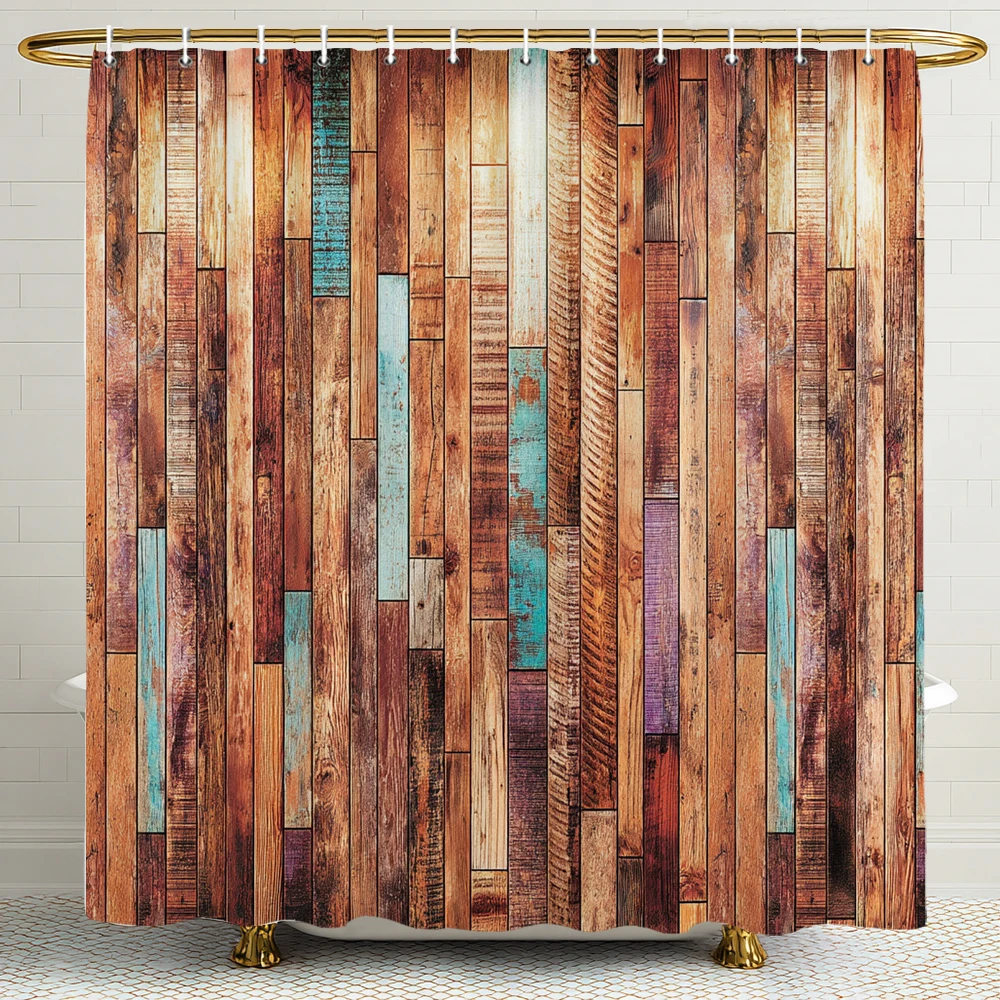 

Vintage wood pattern Shower Curtain, Bathroom Decorative Shower Curtain, Waterproof Shower Curtain with Hooks