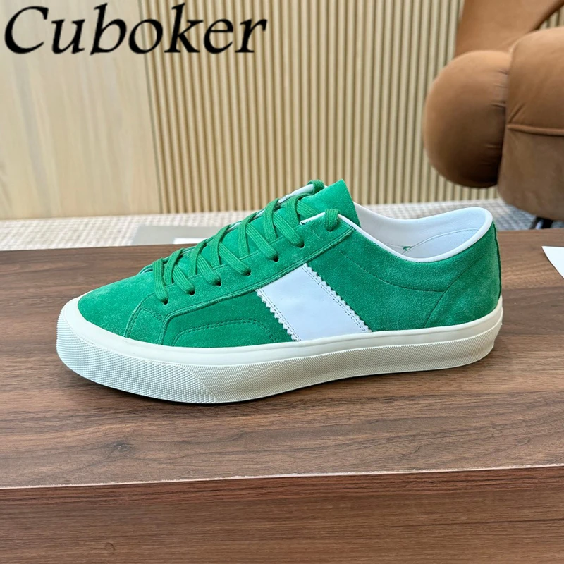 2024 Spring Suede Leather Lace Up Flat Sneakers Men Thick Sole Casual Shoes Male Outside Leisure Driving Walking Shoes Hombres