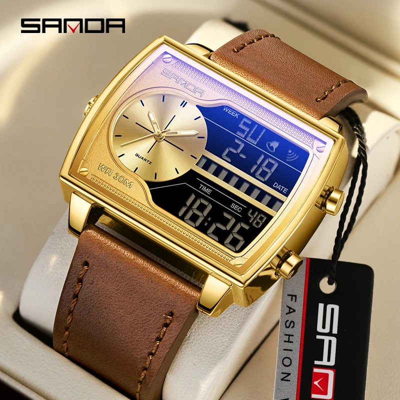 SANDA 6163 ساعة رجالية كوارتز مقاوم للماء ساعة رجالية ساعة معصم رياضية ذكر العد التنازلي العسكري ساعة رقمية رجل 2025