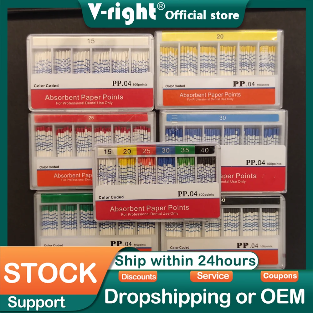 Puntos de papel absorbentes dentales GP PP, puntos obturadores de conducto radicular, cono compatible con archivos Endo Endo Niti 15-40 #    f1endodoncia gutta percha