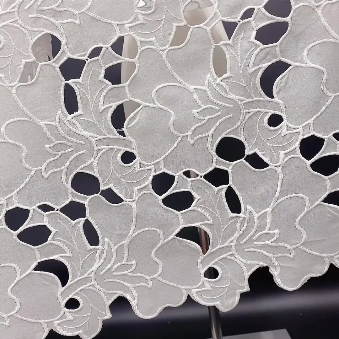 

Milk silk water-soluble embroidered floral lace fabric women's dress fabric wedding dress lace fabric laser embroidered chiffon