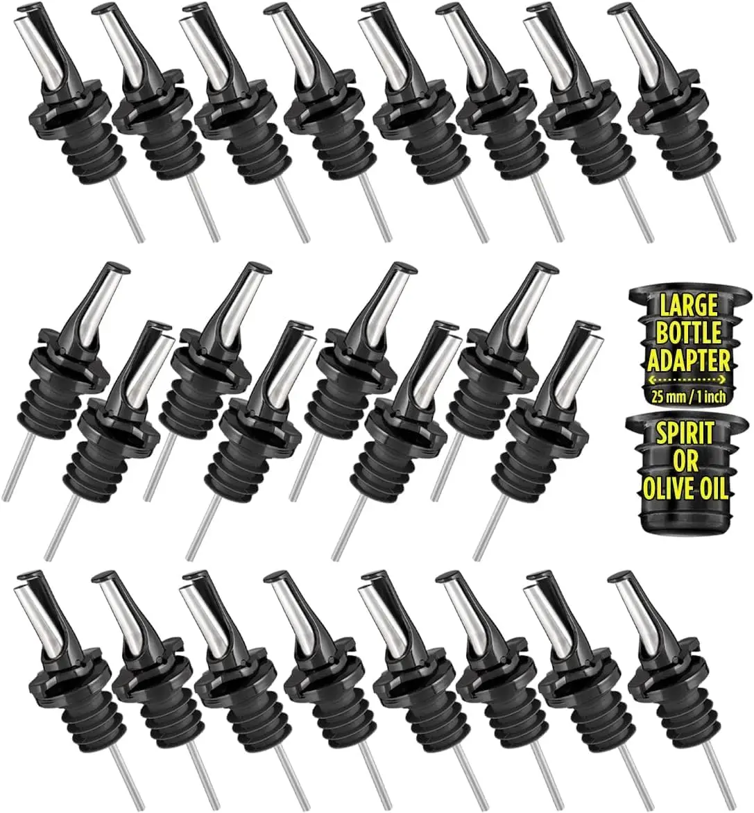 

24 Liquor Bottle Pourers - Hygienic ClickSeal Alcohol Speed Pour Spouts - Stops Barfly, Dishwasher Safe. Also for Olive Oil, Jui