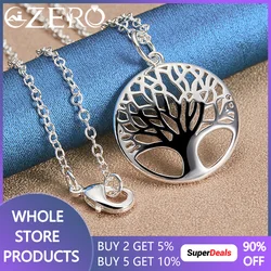 ALIZERO 925 Sterling Silver Round Tree Pendant 16-30 Inch Chain Necklace For Women Men Wedding Engagement Party Fashion Jewelry