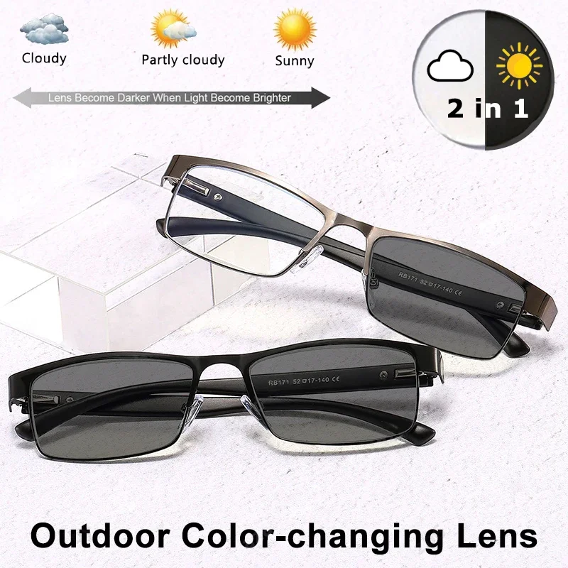 Titanium Alloy Reading Glasses Men Business Hyperopia Eyeglasses Photochromic 12 Layer Coated Lenses with Grade +1.0 To 4.0