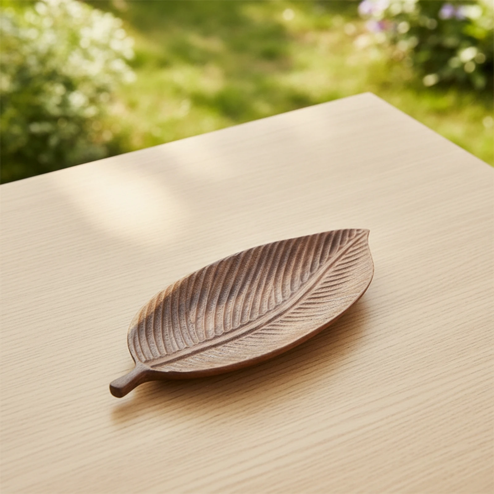 Wooden Tea Tray Carved Leaf Shaped Tray Wooden Plate Elegant Platter Small