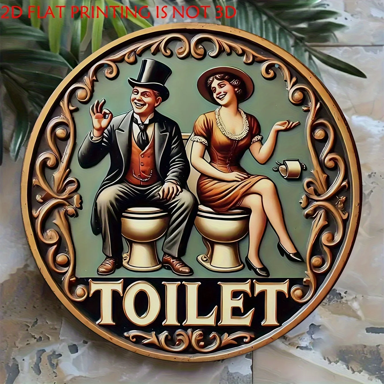 2D Flat - 2D Printed Design - 1pc Elegant Floral Embossed Vintage Wooden Toilet Sign - Subtle Home, Café, Or Garage Toilet Decor