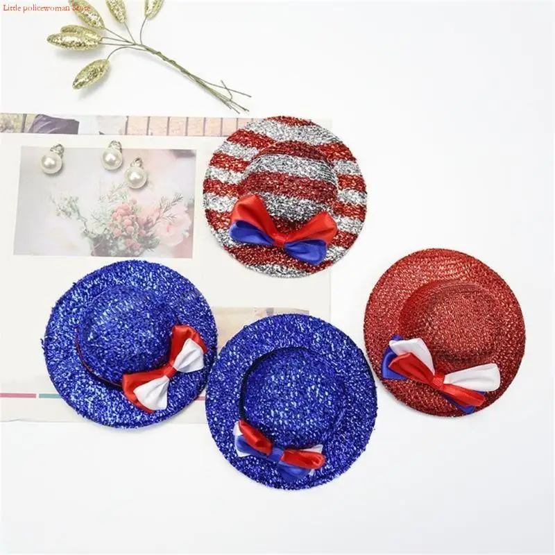 

F92D Glittered Top Hat Bowler Hat Julycostume Hair Clip Unisex Kids Julycostume Top Hat for Stall Market Glittered Bowknot