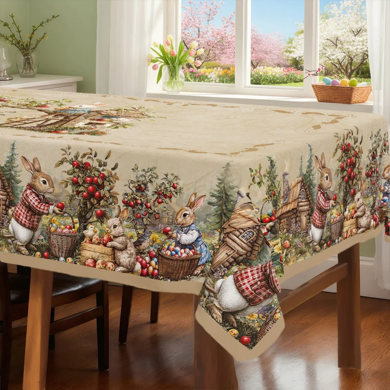 

Easter Party Round Tablecloth, Bunny Egg Print Rectangle Cover, Spring Holiday Dining Decor, Instagram Aesthetic