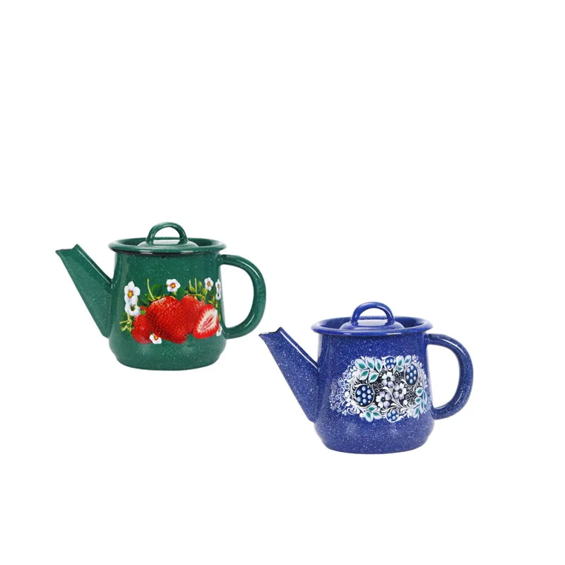 Cafetera Esmaltada de 1.1L, Tetera para Infusión de Té de Fresa, Arándano y Flores