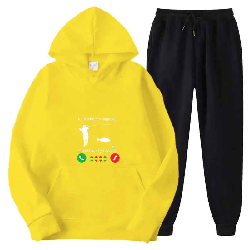 

Комплект толстовок с желтым принтом La Plume est Appelle, французская цитата с телефонными значками, повседневная одежда для мужчин и женщин, толстовка унисекс, брюки O