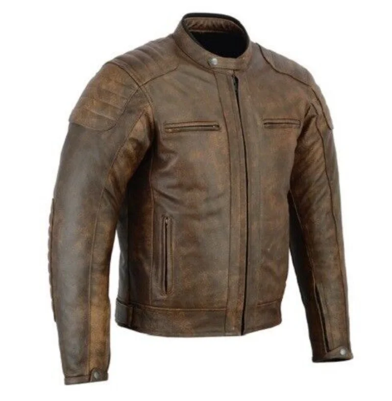 Veste de moto en cuir marron pour hommes, tendance européenne et américaine