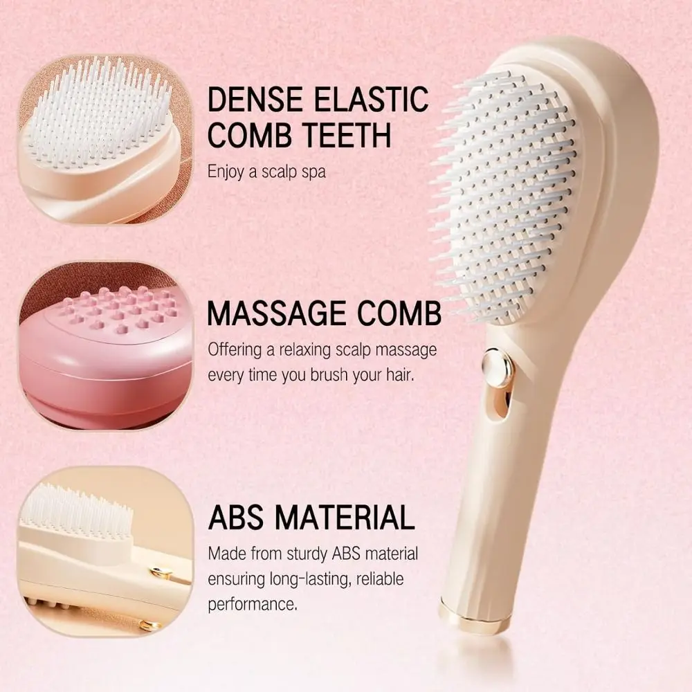 with Self-Cleaning Retractable Bristles Retractable Hair Brush Hair Stylishing Tool Portable Massage Comb Pink Color