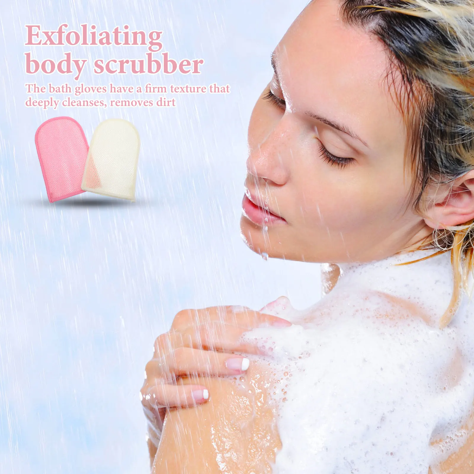 

2pcs Exfoliating Gloves Bath Body Scrubber Deep Cleansing Exfoliation Mitt For Back Neck Shoulders Feet, Shower Glove For Men