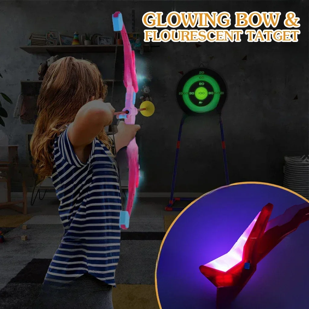 Bow and Arrow Set Light Up Archery Toy Kids Outdoor with Standing Target Birthday Gifts Indoor Games Toys Children New Year Gift