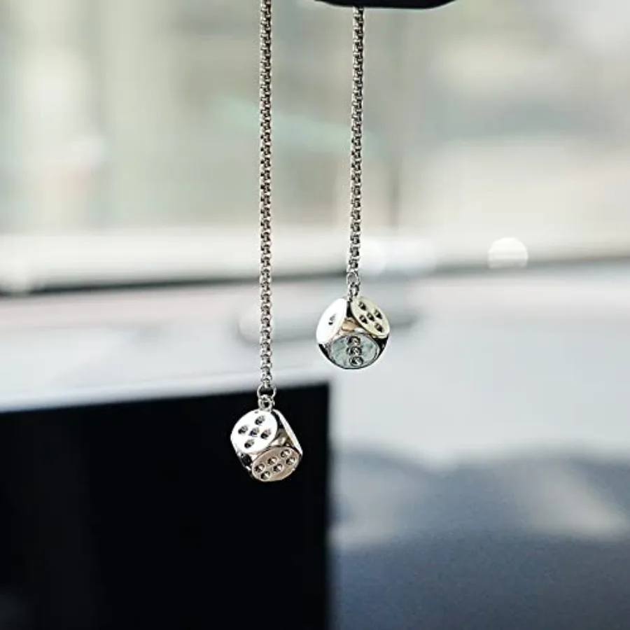 

Creative Hanging Dice with Dots Car Metal Pendant Rear View Mirrors Charms Ornament