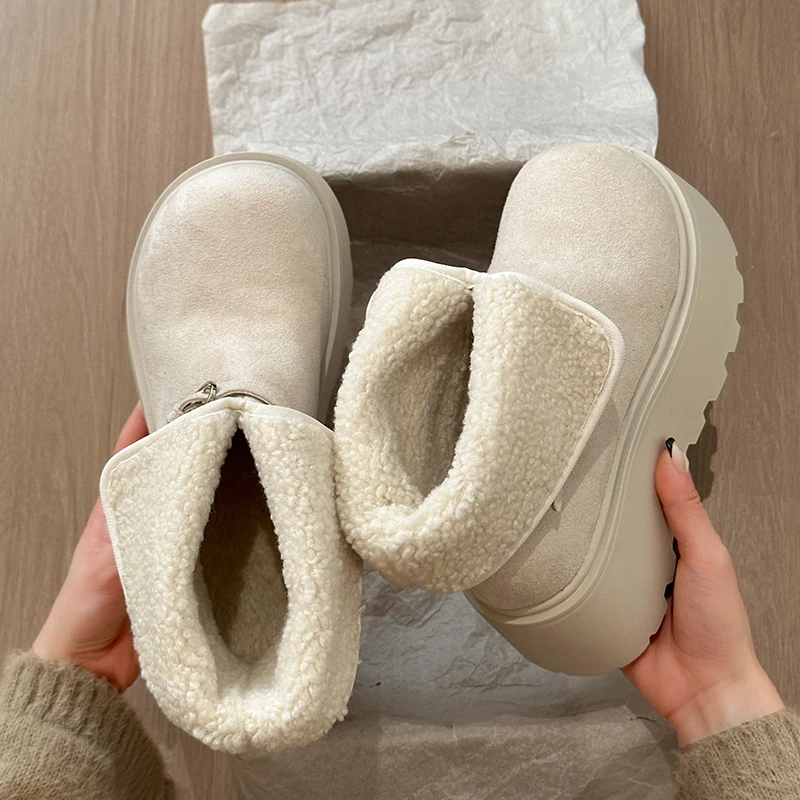 الشتاء مكتنزة منصة كعب النساء الفراء الثلوج الأحذية موجزة الارتفاع زيادة الانزلاق على الأحذية السيدات الراحة الدافئة القطن الجوارب القصيرة