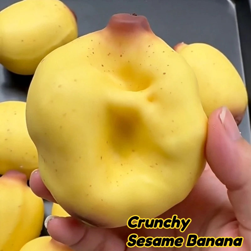 Knuspriger Sesam-Bananen-Squishy-Stressball, Fidget-Spielzeug, knuspriger Quetschball, handgefertigte runde Blöcke, gefülltes ASMR-Quetschspielzeug