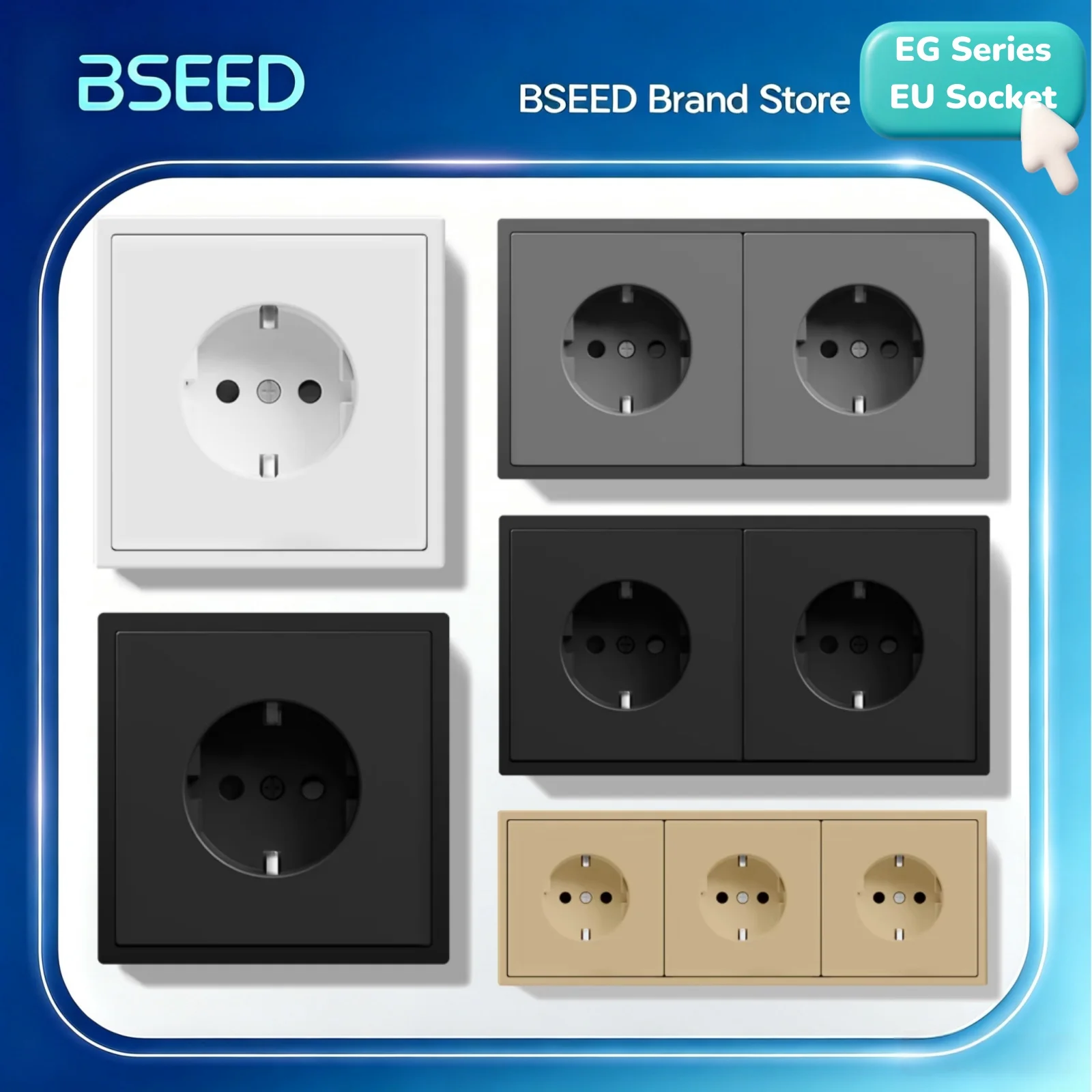 BSEED EU Standard Single Wall Socket Double Electrical Outlets Germany Russia Wall Power Socket White Black Plastic Frame 16A