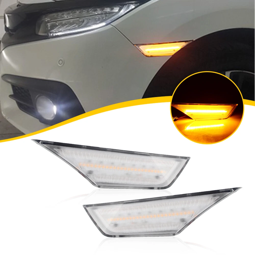 2PCS 12V LED Fender Side Marker Turn Signal Light For 10th Generation Honda Civic 2016 2017 2018 2019 2020 OEM# 34300-TET-H01