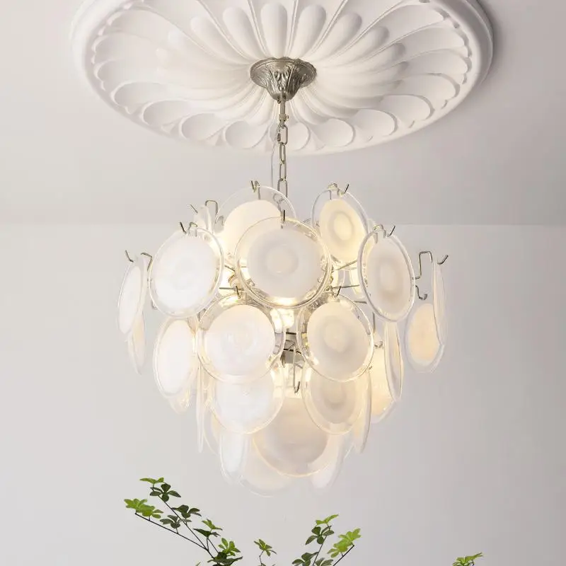 

Modern Colorful Glass Chandelier Led French Milky White Crystal Pendant Light For Bedroom Living Room Decoration Hanging Lamp