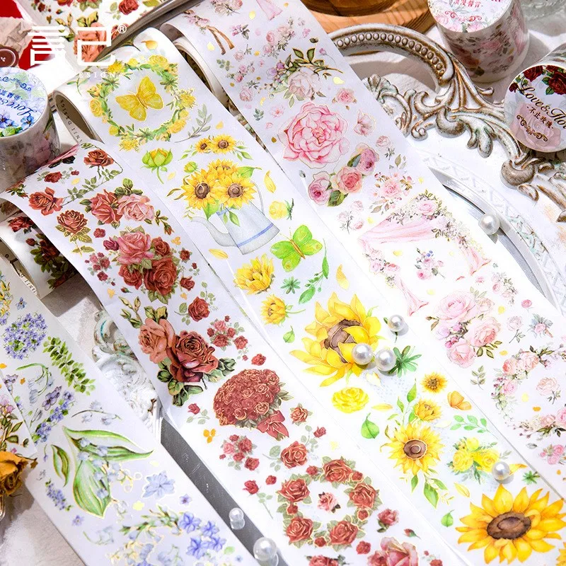 Spring Washi Tape Washi Masking Tape Flower Rose Sunflower Decorative Tape For Journal DIY Art Craft Scrapbooking Gift Wrapping